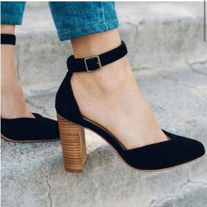 Anthropologie Soludos Collette heels - black velvet and leather - size 7